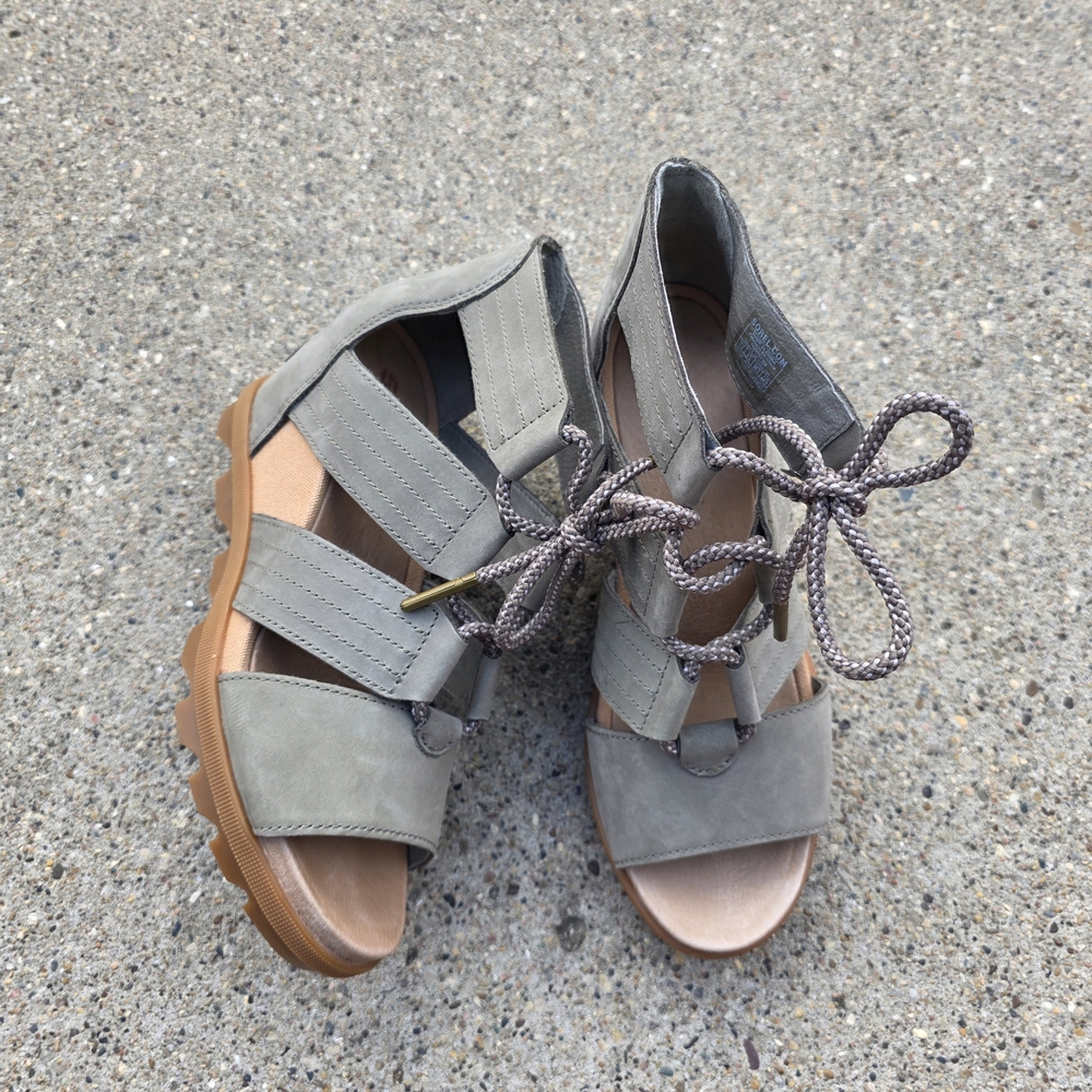 Sorel Joan Lace Gray Lace-Up Strappy Sandals Women Size 7